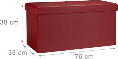 Relaxdays Faltbare Sitzbank, 2-Sitzer mit Stauraum, Kunstleder, 300 kg belastbar, Dunkelrot