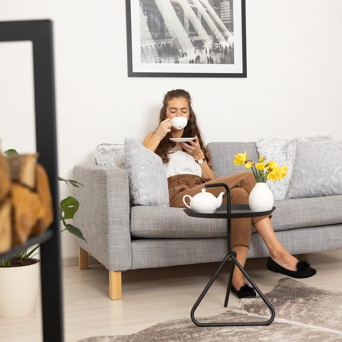 Relaxdays, schwarz Beistelltisch aus Metall, Runder Ablagetisch mit Tragegriff, Moderner Couchtisch, HxD ca. 59 x 40cm, Standard