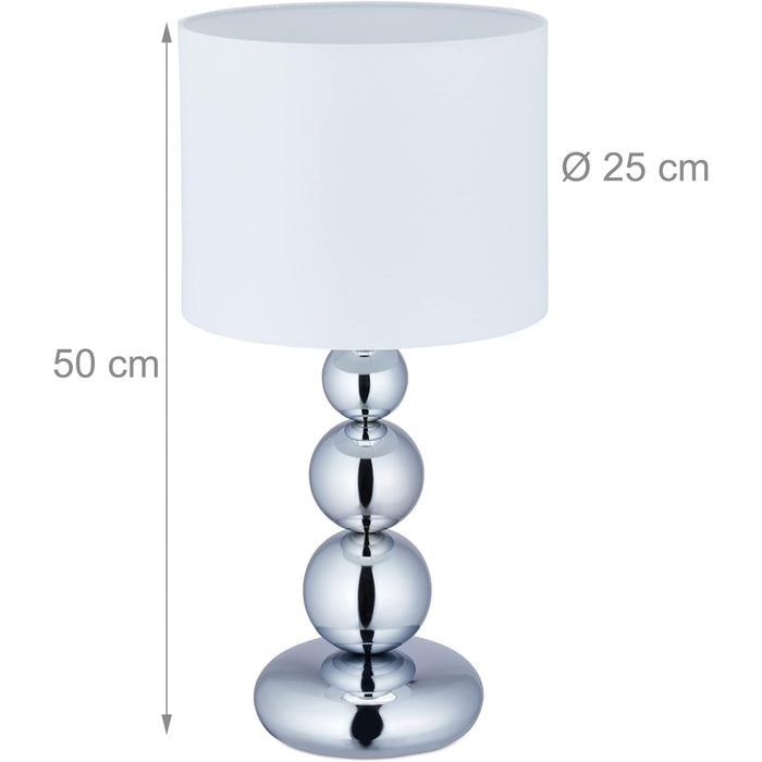 Relaxdays Tischlampe Kugeln, Nachttischlampe mit Stoffschirm, HxD: 50 x 25 cm, E27, Tischleuchte Wohnzimmer, silber/weiß