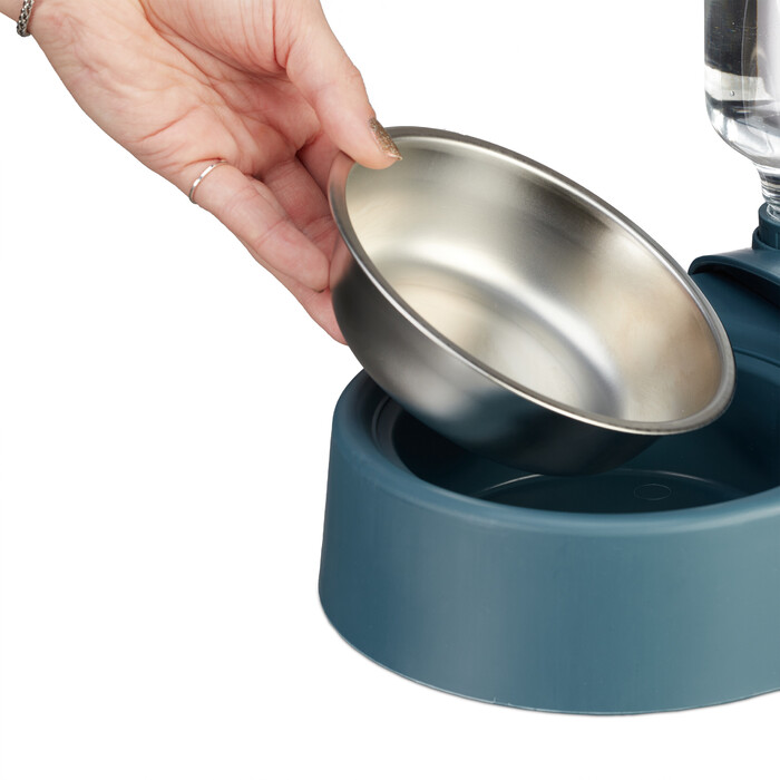 Relaxdays Blauer Futternapf mit Wasserspender
