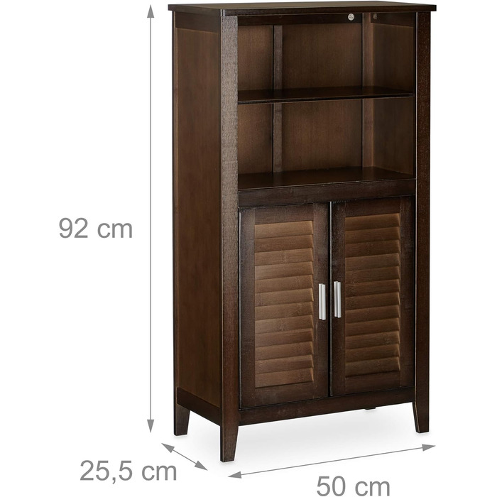 Relaxdays Badezimmerschrank dunkelbraun LAMELL, Bambus, 92x50x25,5 cm, Single