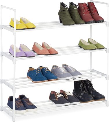 Relaxdays Schuhregal, 4 Ebenen, Stecksystem, 16 Paar Schuhe, Flur, erweiterbar, Metall & Kunststoff, Schuhablage, weiß, 10036200_349