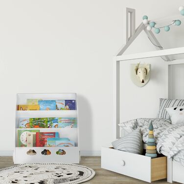 Relaxdays Bücherregal Kinder, HBT: 60 x 58 x 45 cm, Kinderbücherregal mit Wolkenmotiv, 3 Fächer, MDF, Kinderregal, weiß