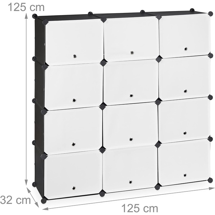 Relaxdays Schuhschrank, 24 Fächer, modular, Kunststoff & Metall, 125x125x32 cm, schwarz-weiß