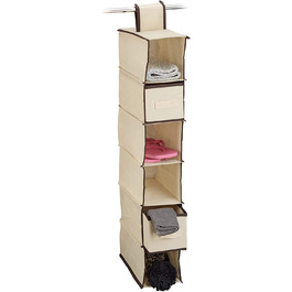 Relaxdays, Beige Hängeregal Stoff, Hängeaufbewahrung, 6 Fächer, 2 Schübe, für Kleiderschrank, HBT: ca. 82x14,5x30 cm, 30 x 14