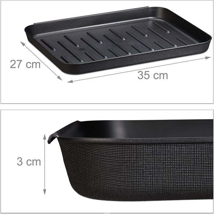Relaxdays 6 x Schuhabtropfschale, Schuhwanne aus Kunststoff, für 6 Paar Schuhe, stapelbar, Ablage HxBxT: 3 x 35 x 27 cm, schwarz (30er Pack)