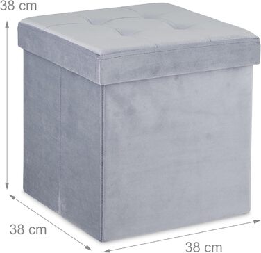 Relaxdays Sitzhocker Samt, mit Stauraum, gepolstert, faltbar, 38x38x38 cm, grau