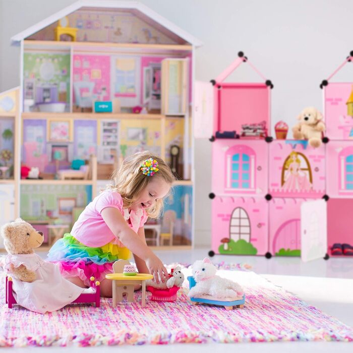 Relaxdays Steckregal Kinderzimmer, Prinzessinnenschloss, Kunststoff, DIY Schrank mit Türen, HBT: 128 x 110 x 37 cm, rosa Single