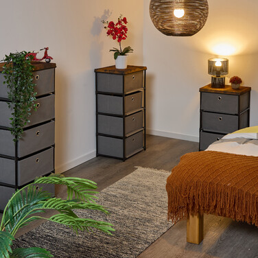 Relaxdays Kommode Holzoptik mit Stoffschubladen