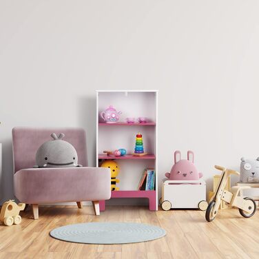 Relaxdays Kinderregal, 3 Fächer, HxBxT: 91x48x24 cm, für Bücher & Spielsachen, Spielzeugregal Kinderzimmer, weiß/rosa
