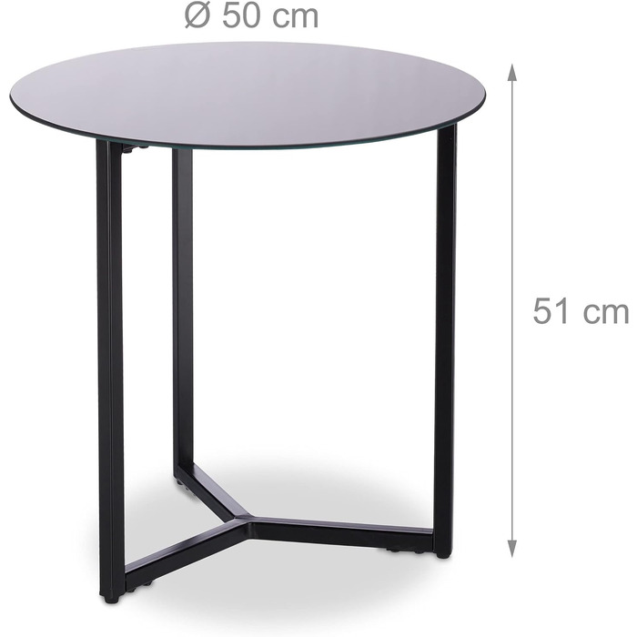 Relaxdays Schwarz Runder Beistelltisch aus Glas und Metall, dekorativer Loungetisch, HxBxT: 51 x 50 x 50 cm, in edlem, Standard