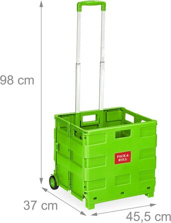 Relaxdays Einkaufstrolley, Klapptrolley, 35 kg, Faltbar, Rolltrolley (Grün)
