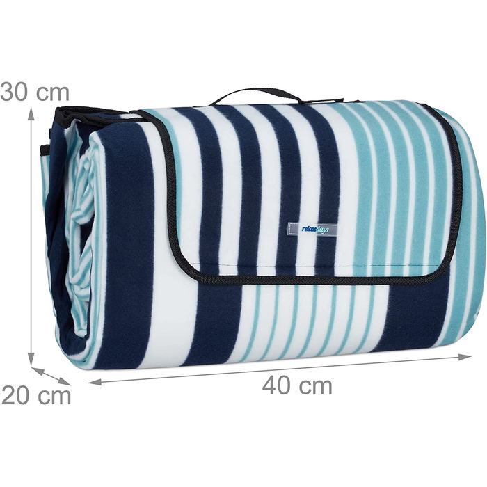 Relaxdays XXL Picknickdecke, 200x300 cm, isoliert, wasserdicht, gestreifte Fleece Stranddecke, weich, Tragegriff, bunt