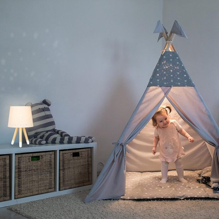 Relaxdays Kinderzimmer Tischlampe, Sterne, E14, 40 cm, grau