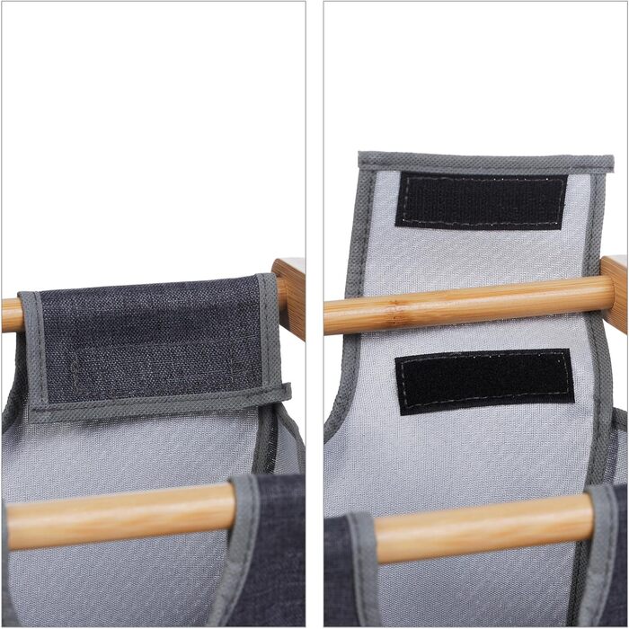 Relaxdays Wäschekorb Regal, Bambus, ausziehbar, 73x36,5x33 cm, 2 Fächer & 1 Ablage, Natur/grau