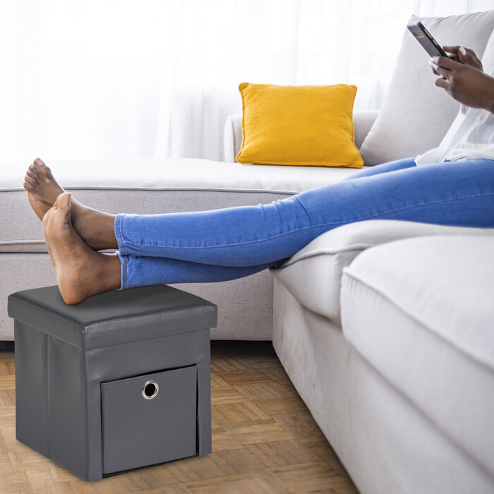 Relaxdays Grauer Sitzhocker mit Schublade