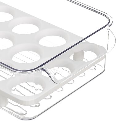 Relaxdays Eierbox, 18 Eier, Kühlschrank-Organizer, HBT: 8x16,5x31,5cm, transparent/weiß (50 Zeichen)
