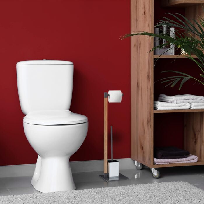 Relaxdays WC Garnitur, stehender Toilettenpapierhalter, Toilettenbürste mit Bürstenhalter, 73x20x20 cm, anthrazit/Natur