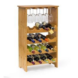 Relaxdays Weinregal Bambus 16 Flaschen + 12 Gläser