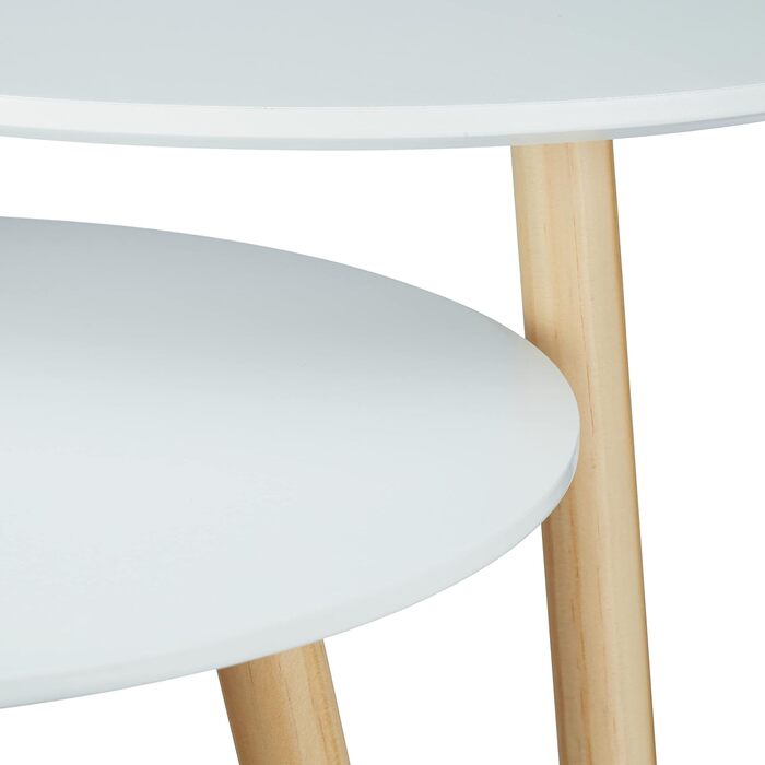 Relaxdays Beistelltisch 2er Set skandinavisch, 70er Design, Nachttische, Satztische, Durchmesser 39 und 47,5 cm, weiß, 47.5 x 47.5 x 47 cm