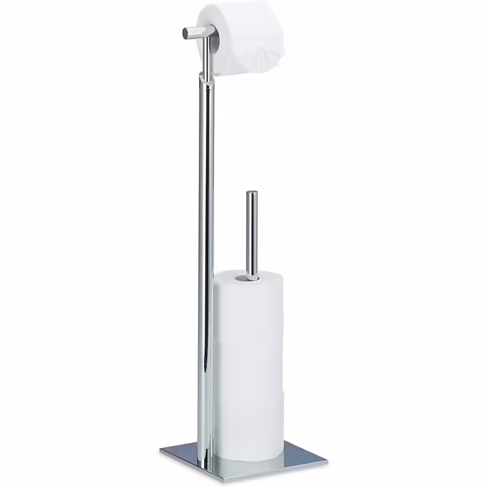 Relaxdays Toilettenpapierhalter stehend PAGNONI, Rollenhalter Toilettenpapier, 4 Ersatzrollen, HBT 71x20x20 cm, silber