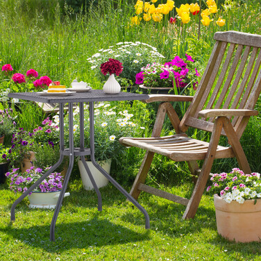 Relaxdays Gartentisch in grauer Rattan-Optik