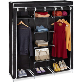 Relaxdays Stoffkleiderschrank, 9 Fächer, 2 Kleiderstangen, HBT: 173 x 148 x 43 cm, Camping, Keller, Faltschrank,  Stoff (Schwarz)