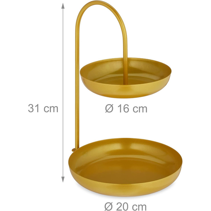 Relaxdays Etagere, 2-stöckig, Metall, Ø31x23x20cm, runde Früchteschale, Gold