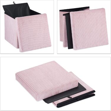 Relaxdays Sitzwürfel, faltbar, mit Stauraum, Kordsamt, 38x38x38 cm, rosa