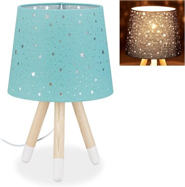 Relaxdays Tischlampe Kinderzimmer, Nachttischlampe Sterne, E14, 40 cm, mint
