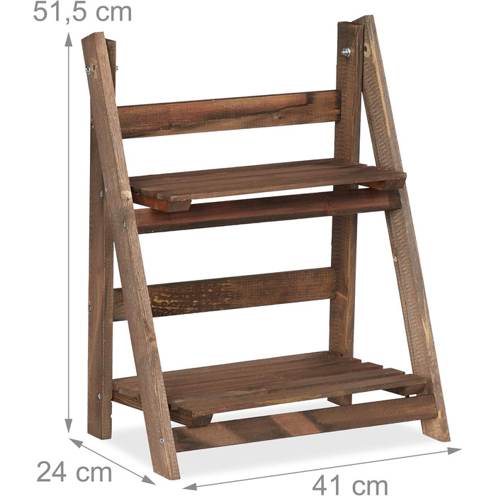 Relaxdays Blumentreppe, 2-stufig, klappbar, Holz, dunkelbraun, HBT: 51,5x41x24 cm