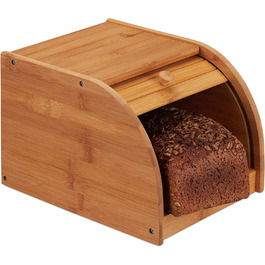 Relaxdays Brotkasten Bambus, rollbare Frontklappe, aromadichte Brotaufbewahrung, Rollbrotkasten, HBT: 18x20x27 cm, natur