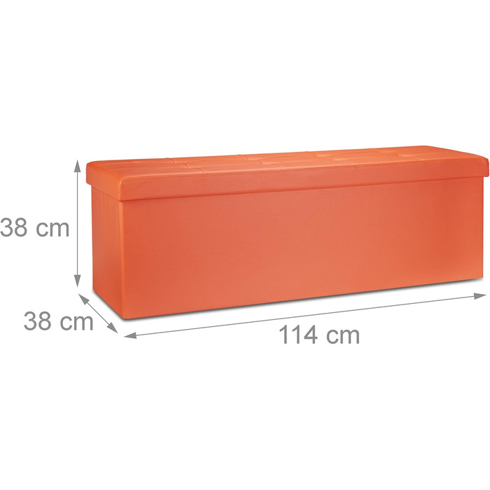 Relaxdays Faltbare Sitzbank XL Kunstleder, 38x114x38 cm, Sitztruhe mit Stauraum, Orange