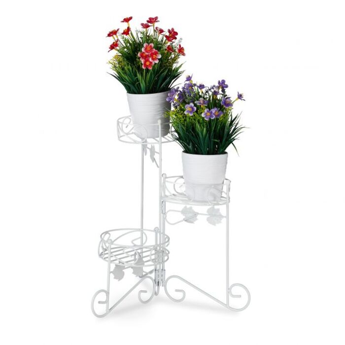 Relaxdays Blumenständer Metall weiß