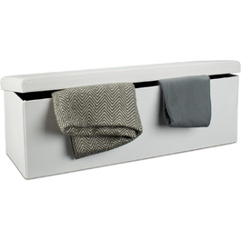 Relaxdays Faltbare Sitzbank XL Kunstleder, 38x114x38 cm, Sitztruhe mit Stauraum, weiß