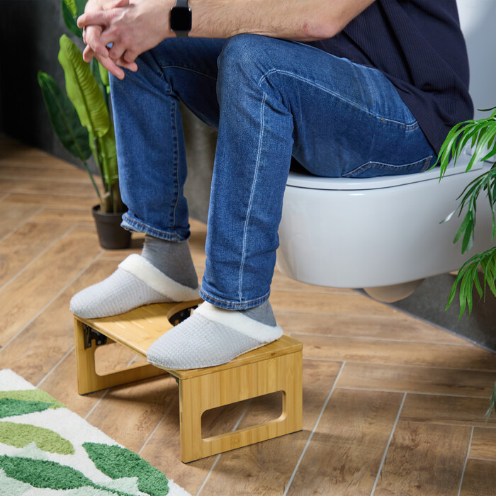 Relaxdays Klappbarer Toilettenhocker aus Bambus