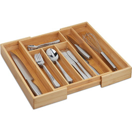 Relaxdays Besteckkasten, ausziehbar, Bambus, 6,5x38x35,5 cm, Natur