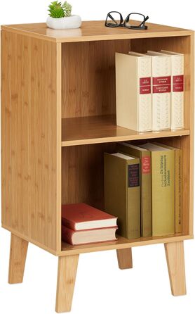 Relaxdays Bücherregal, 2 Fächer, offener Schrank HBT 70 x 40 x 35 cm, höhenverstellbarer Einlegeboden, Standregal, Natur, Bambus, Faserplatte