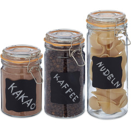 Relaxdays Vorratsgläser, 3er Set, 600-1200 ml, Bügelverschluss, transparent