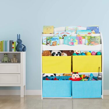 Relaxdays Kinderregal, 4 Boxen, Meerjungfrau Motiv, Spielzeug Aufbewahrung, Kinderzimmer HxBxT 98 x 82,5 x 30 cm, bunt