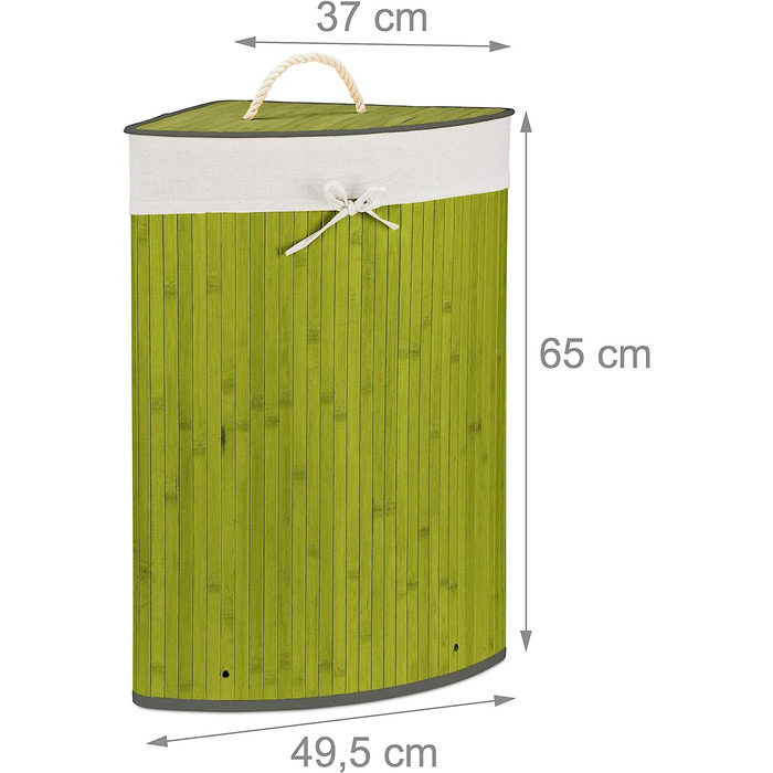 Relaxdays Eckwäschekorb, faltbar, 60 l, platzsparend, Baumwolle, Bambus, abnehmbarer Deckel, 65x49,5x37 cm