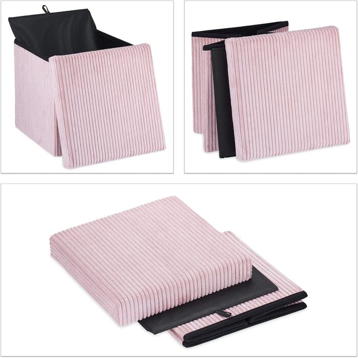Relaxdays Sitzwürfel, faltbar, mit Stauraum, Kordsamt, 38x38x38 cm, rosa