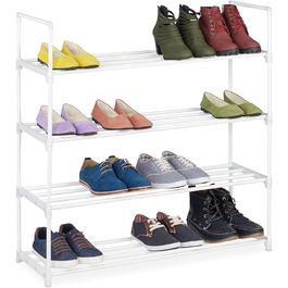 Relaxdays Schuhregal, 4 Ebenen, Stecksystem, 16 Paar Schuhe, Flur, erweiterbar, Metall & Kunststoff, Schuhablage, weiß, 10036200_349