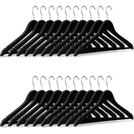 Relaxdays Kleiderbügel Set Holz, 20er Pack Garderobenbügel, Hemden & Hosen, 360° drehbar, Bügel HxB 23 x 44 cm, schwarz