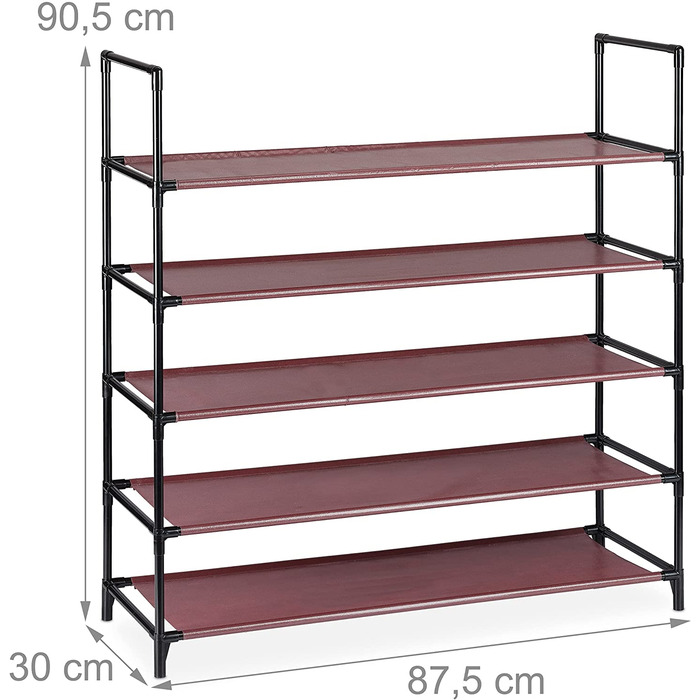 Relaxdays XL Schuhregal Stecksystem, 5 Ebenen, für 20 Paar Schuhe, Stoff Schuhständer, HxBxT: 90,5 x 87,5 x 30 cm, (Bordeaux)