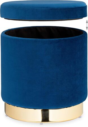 Relaxdays runder Samthocker mit Stauraum, elegant, H41,5 x D37 cm, blau/Gold