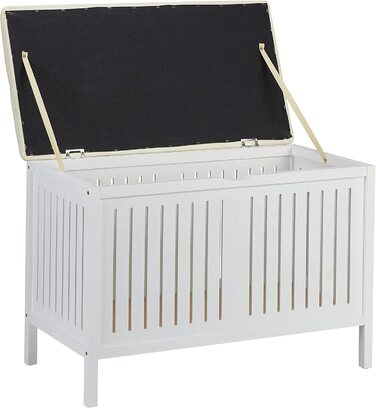 Relaxdays Sitzbank mit Stauraum, gepolstert, 80 l, Landhausstil, Holz, 56x78x39 cm, weiß