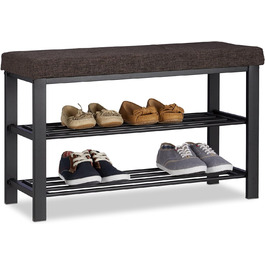 Relaxdays Schuhbank, Sitzpolster, offen, 2 Ebenen, Metall, HBT: 50x81x32cm, braun