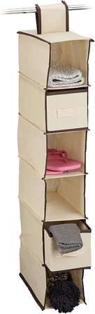 Relaxdays, Beige Hängeregal Stoff, Hängeaufbewahrung, 6 Fächer, 2 Schübe, für Kleiderschrank, HBT: ca. 82x14,5x30 cm, 30 x 14