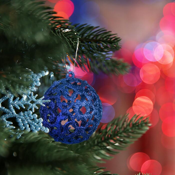 Relaxdays Weihnachtskugeln 150er Set, glitzernd, matt & glänzend, Kunststoff, ∅ 3, 4 & 6 cm, blau